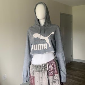 Puma Raw Hem Cropped Hoodie in Gray Heather